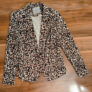 ICHI Leopard Print Fitted Blazer - Size Small - Tan/Black Animal Print